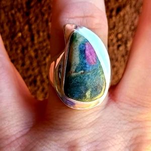 New Men's Ruby Fuchsite 925 Silver Ring.